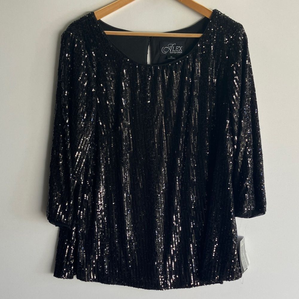 Alex Evenings Black Sequin Blouse